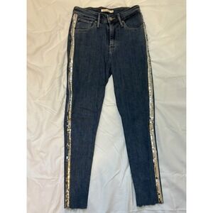 Levis 721 High Rise Skinny Jeans‎ Womens Size 27 Silver Sequin Size Stripe Denim